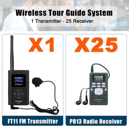 FM FM 교회 PR13 전송 송신기 FT11 라디오 무선 가이드 회의 수신기 Retekess 훈련 투어 음성 시스템, 없음, 8) FT11PR13X25 누리안x13