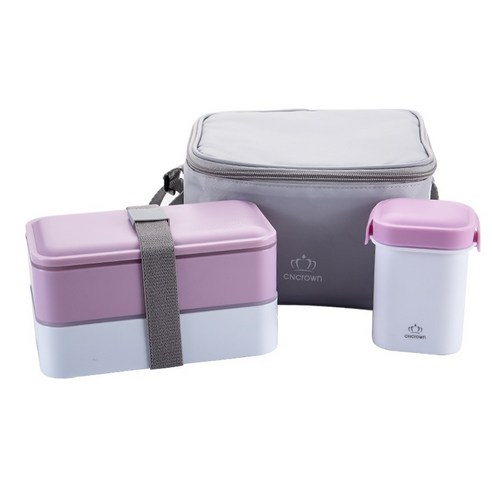 [LM] Bento box set 수프 머그잔이있는 일본식 도시락 상자 이중 밀봉 절연 휴대용 식품 저장 용기 Microwavable, Pink set
