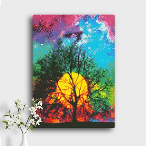 오늘의오브제 DIY 보석십자수 캔버스형 40x30cm, A2_08_나무와 밤하늘, 1개