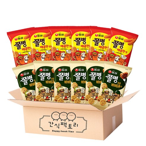농심 쫄병스낵 숯불바베큐 6개+매콤한맛 6개, 1개, 82g