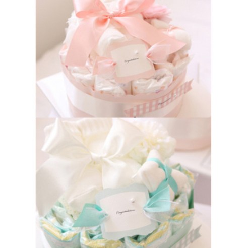 주식회사 앙앙 우아한 1단 기저귀케익 (핑크 민트) (아기양말+미니타올), 돌선물, 1개