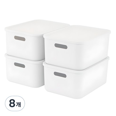 엠비코 국내산 다용도 팬트리 리빙박스, 화이트, M, 8개