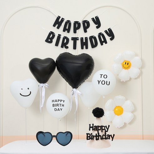 [피앤비유니티]프리핏 데이지 생일풍선 스탠드세트(가랜드형) 안경모자포함, 1세트, 05)기본형 블랙