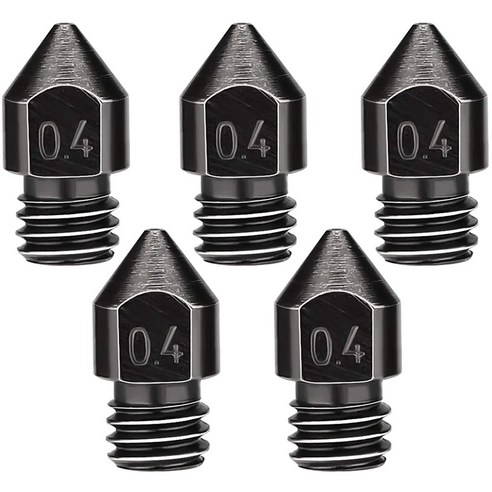 Retemporel 5개 3D 프린터 압출기 노즐 0.4mm 경화 강철 Mk8 Cr-10/Ender-3 시리즈 용 내열성, 검은 색