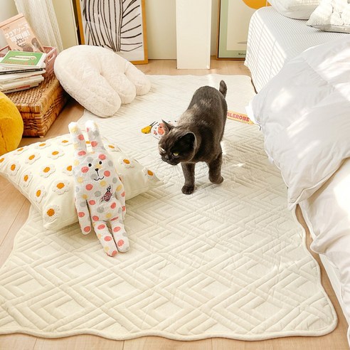 DFMEI홈 레트로 플러시 층 매트 침실 매트 거실 북유럽 간단한 현대 크롤링 다다미 카펫, Hfp · 클래식 격자 무늬 · 크림 화이트, 45*45Cm (코어)