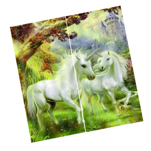 3D 동물 효과 커튼 침실 식당 창 드레이프 배경막 2Panel, Unicorns-85x200cm, 설명