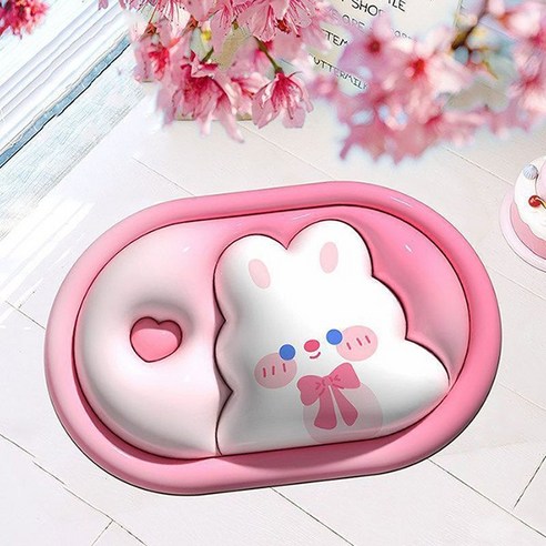 앤시오 프린팅 화장실 규조토 발매트, 반원하트토끼