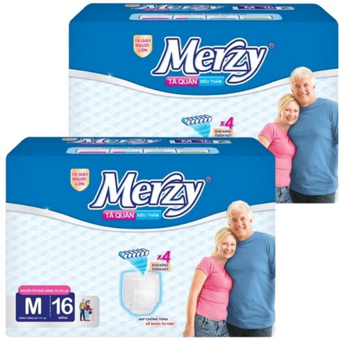 머지 Merzy 언더웨어 성인용 팬티기저귀, 2개, 16개입, 중형