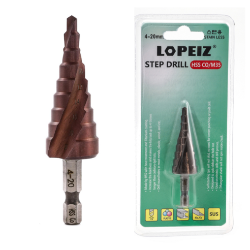 LOPEIZ 로페이즈 고합금강 M35 스텐리스강 SUS 트위스트 스텝드릴 4~20mm 1개 스텝 드릴 비트 스텐용스텝드릴 스탭 드릴 비트 스텝 드릴 비트 스텐용 스탭드릴, 2개