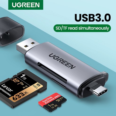 [SW] UGREEN-카드 리더 USB 3.0 USB C SD 마이크로 SD 카드 리더 노트북 컴퓨터 스마트 메모리 카드 리더 SD 카드 리더 카드 어댑터 마이크로 SD 카드 리, 하나
