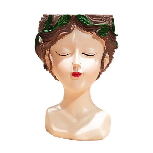 작은 수지 여성 흉상 꽃병 식물 용 배수 구멍이있는 즙이 많은 냄비 가정용 농가 현관 액세서리 용 화분, B