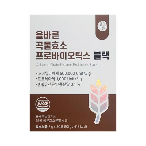 올바른 곡물효소 프로바이오틱스 블랙 3g x 30포, 1박스