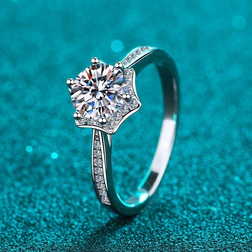 KORELAN 모산스톤 반지 시뮬레이션 다이아몬드 반지 S925 순은 클래식 육조 별반지 라이브 다이렉트 모산석입니다