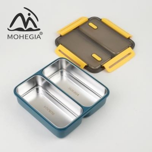 MOHEGIA 도시락 밀폐단열보온도시락, 노르딕 블루 두 사각형 (스테인레스 스틸 라이너)
