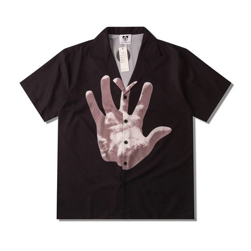 트렌디 한 브랜드 남성 커플 착용 디지털 3D 팜 프린트 느슨한 옷깃 여름 반팔 캐주얼 셔츠의 세대