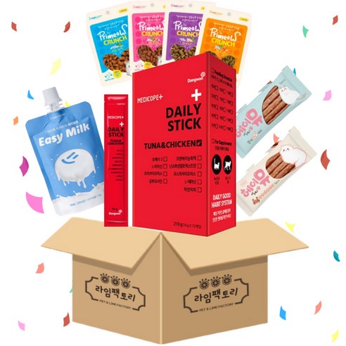 메디코펫 데일리스틱 참치닭고기 15p + 이지밀크50ml + 헤이뮤 붉은대게져키1p + 헤이뮤 장어져키 1p + 순수크리미츄르3p - 종합영양제 | 쿠팡