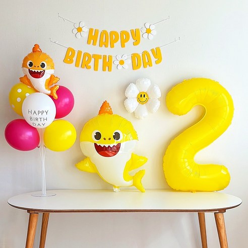 [하루비파티] 캐릭터풍선 두돌생일 생일파티세트, 아기상어풀세트2, 1개