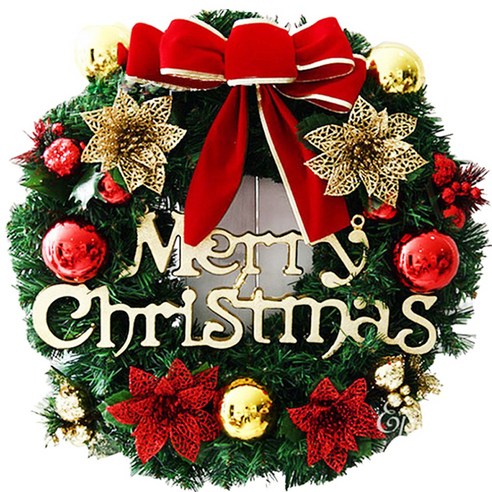 DKaony 크리스마스 인공 화환 30cm 전면 도어 벽 매달려 등나무 화 환과 bowknot 징글 휴가 파티 홈 트리 장식, 붉은 꽃 H002-30cm.