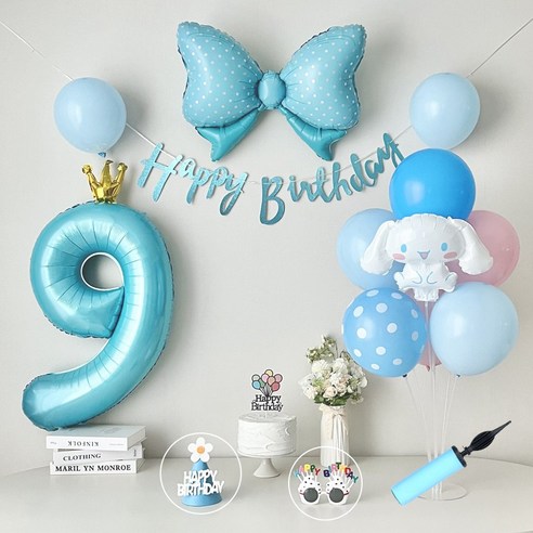 연지마켓 시나모롤 산리오 생일풍선 파티세트, 블루실속숫자(9)