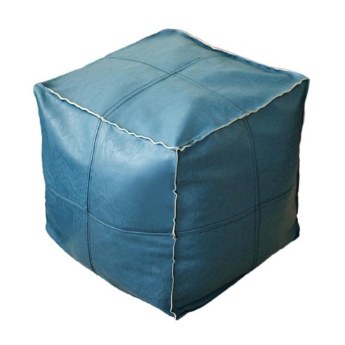PU 가죽 모로코 Pouf 커버 발 의자 Hassock 스토리지 오스만 커버 보헤미안 홈 장식 결혼 선물, 블루스퀘어