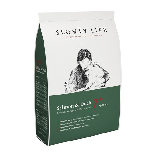 슬로울리라이프 연어 오리 7+ (7~9세) 노령견 노견 부드러운 소프트 사료, 7+(7~9세), 1개, 1.6kg