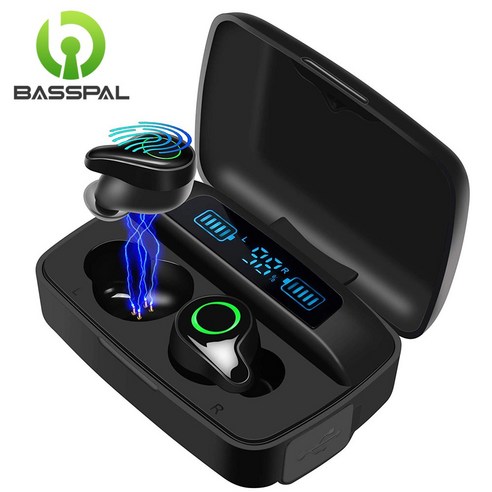 BassPal F9 인이어 무선 블루투스 헤드셋 블루투스 5.0, 검은 색