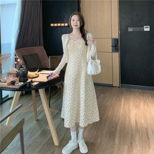 YAYZ 플라워 원피스 부드러운 바람 2022 여름 초선 프렌치 첫사랑 달콤한 나시 스커트