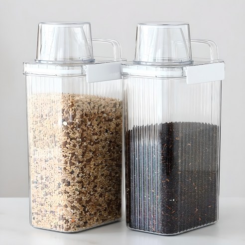 1+1 네오플램 밀폐 잡곡통 미니쌀통 씨리얼 보관용기세트 2p 1800ml, 투명, 2개
