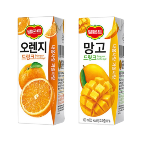 델몬트 드링크 190ml (오렌지x24팩) + (망고x24팩), 48개