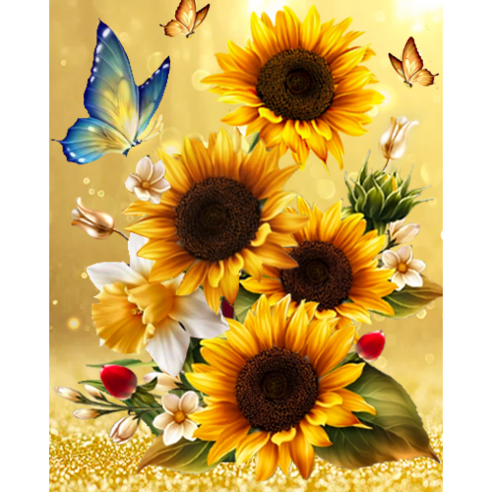 iSefoyo DIY 보석십자수 캔버스 형액자 세트 40cm x 50cm, DKG015.해바라기
