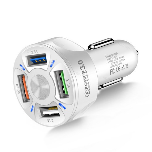 QC3.0 4USB 자동차 충전기 1 드래그 4 차 충전기, "358" 4USB-white "OPP 가방]