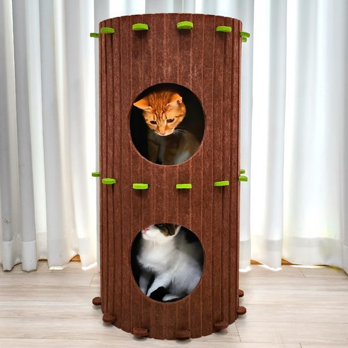 펫카 고양이 3층 펠트 숨숨집 통나무 하우스 대형 76cm
