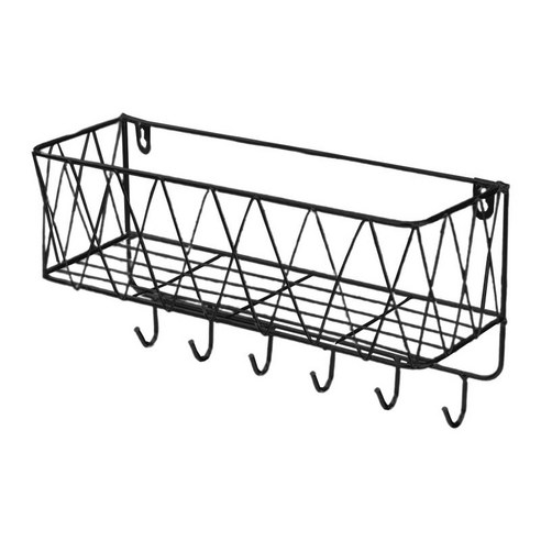 장식용 드릴링 없음을 위한 잘 고정된 목욕탕 뜨 바구니, 25x12x19cm, 철, 라지 블랙