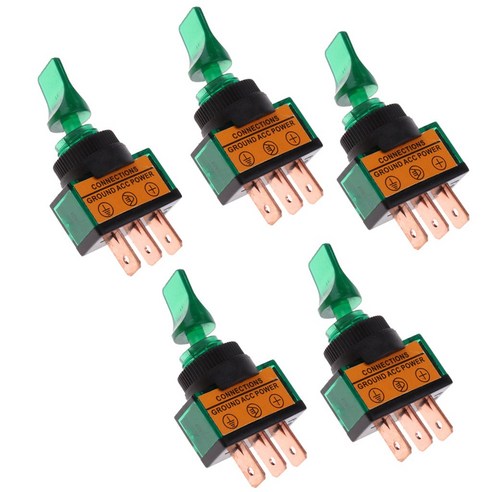 Ursmart 커버 12V 20A가 있는 고성능 5Pcs LED 켜기/끄기 SPST 토글 스위치, 녹색, 설명, 설명