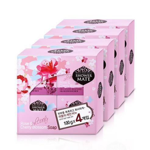 샤워메이트 세안 비누 러블리 로즈 앤 체리 블로섬, 100g, 16개입