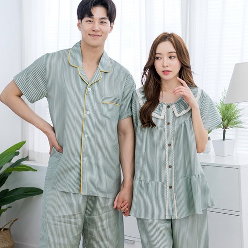 이라인 국산 라이크 인견 반팔 커플잠옷