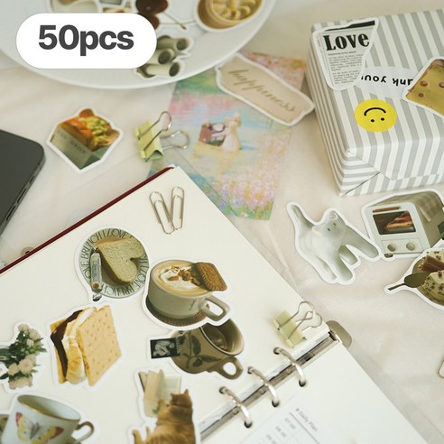 디어플레이스 생활방수 리무버블 캐리어 노트북 스티커, 1세트, 05_빈티지브레드_50pcs