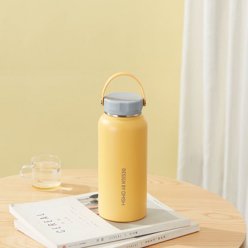 열 컵 대용량 24 시간 열 보존 컵, 12h 절연, 노란색 1000ML
