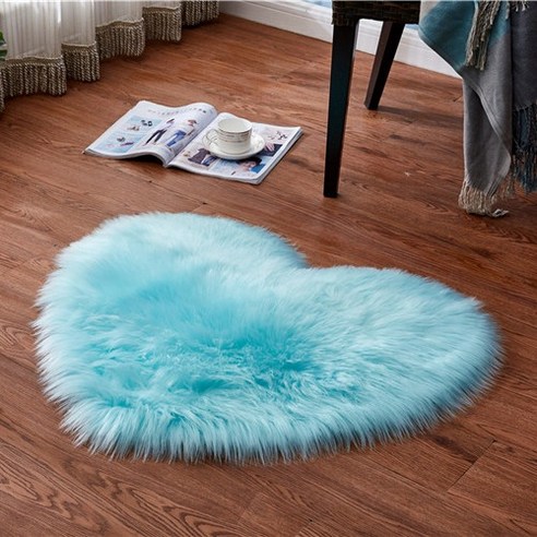 오스트레일리아 모조 양털 하트 카펫 바닥 깔개 벨벳 복숭아 하트 방석 귀여운 공주방 장식, 청색