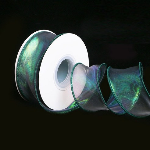 올리브파티 오로라 홀로그램 오간디 리본 40mm 9M리본, 2개, 그린