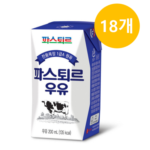 파스퇴르 전용목장 우유, 200ml, 18개