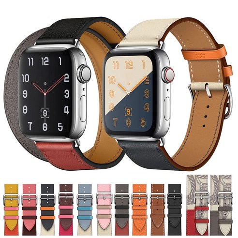 100% 정품 소가죽 iWatch 루프 팔찌 밴드 Watch 7 6 SE 5 4 41mm/45mm iWatch 6 5 4 호환 44mm/40mm 38mm/42mm, Black Silver, 38mm/40mm/41mm