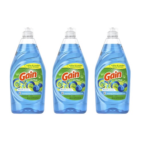 게인 울트라 액상 주방세제 표백제 허니 베리 훌라 향, 3개, 638ml