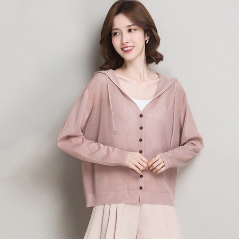 Modlauna 여성 여름 시스루 가디건 빅사이즈 베이직 자외선차단 쿨터치 얇은 후드 니트가디건