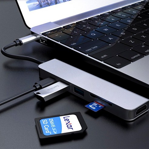 쏘 USB C 타입 충전 허브 HDMI 젠더 카드리더기 맥북 프로 노트북 6in1, 6in1 스페이스그레이