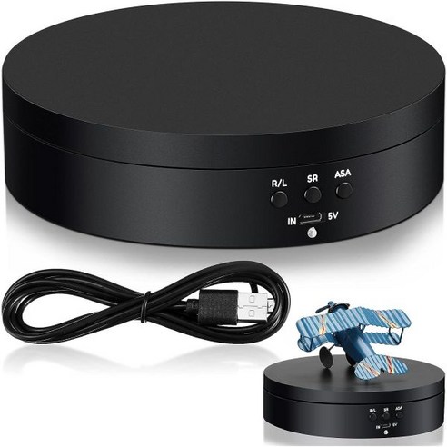 Hicarer 회전 디스플레이 스탠드 360도 전동 턴테이블 사진 제품 쇼용 USB 전원 케이블 포함 블랙PVC, PVC. 스탠드형 Hicarer 회전 디스플레이 스탠드 360도 전동 턴테이블 사진 제품 쇼용 USB 전원 케이블 포함 블랙PVC, PVC. 스탠드형