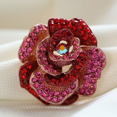 KORELAN 새로운 패션과 절묘한 빨간 장미 라인 석 브로치 우아한 꽃 시리즈 코사지 보석 액세서리