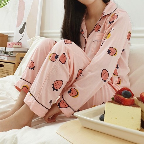 올웨이즈썸머 스트로베리 핑크 긴팔파자마세트 여자잠옷
