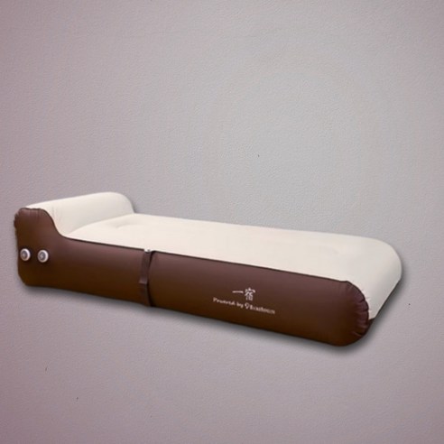 원터치 에어침대 베개일체형 휴대용 캠핑자충매트 1인용 에어배드, 아이보리+브라운