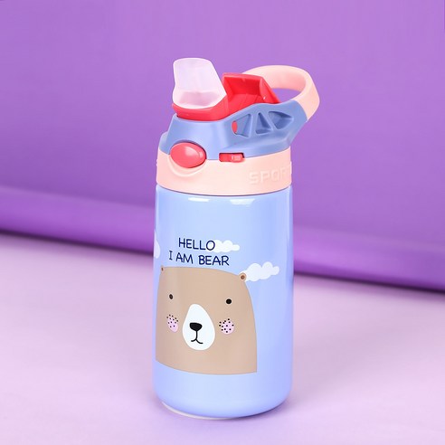 DFMEI 리틀 실리콘 빨대 316 스테인리스 보온 물컵 개학 내락 보온 주전자, 보라색, 350ml